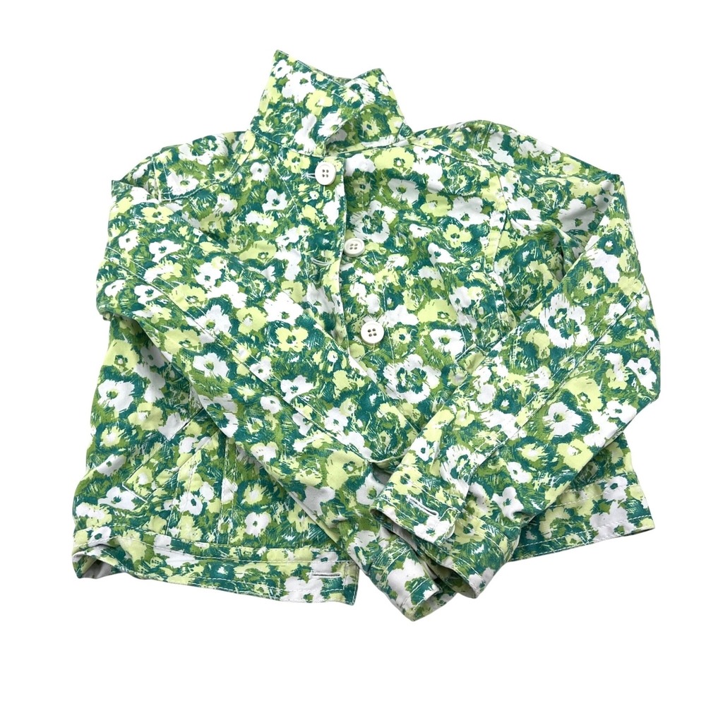 Liz Claiborne Green & White Floral Button-Up Jacket Womens Size 8 Cotton Blend